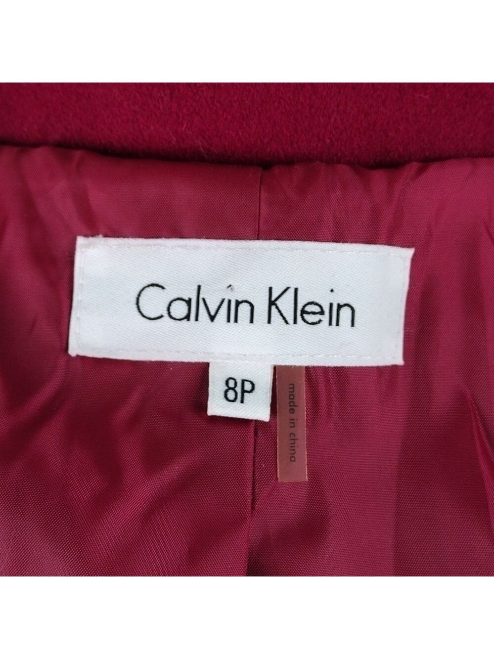 Calvin Klein Berry Wool Pointed Collar Long Cuffed Sleeve Toggle Zip Up Coat - Picture 12 of 15